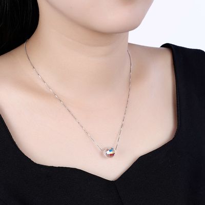 3.5g 17in Sterling Silver Biżuteria Naszyjniki 8mm Ball Aurora Crystal Diamond Naszyjnik