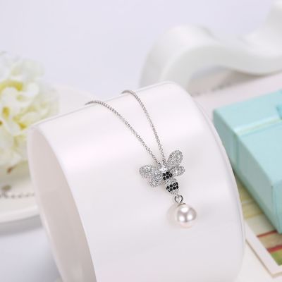 Moda ODM Butterfly Crystal 0.27in Pearl 3.93g Srebrne naszyjniki z biżuterią