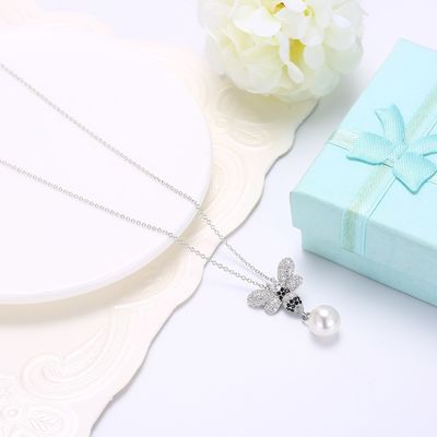 Moda ODM Butterfly Crystal 0.27in Pearl 3.93g Srebrne naszyjniki z biżuterią