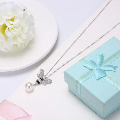 Moda ODM Butterfly Crystal 0.27in Pearl 3.93g Srebrne naszyjniki z biżuterią
