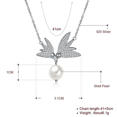 10mm perła słodkowodna motyl 14,7 '' 6,1g łańcuszek srebro naszyjniki z biżuterią