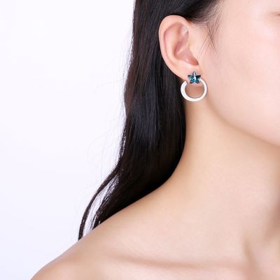 7,2 g 2,6 x 2,1 cm Star Hoop kolczyki Prezent 5A CZ Solidne srebrne kolczyki