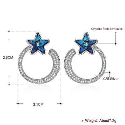 7,2 g 2,6 x 2,1 cm Star Hoop kolczyki Prezent 5A CZ Solidne srebrne kolczyki