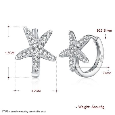 1x1cm 1.32g Sterling Silver Biżuteria Kolczyki 5A Rozgwiazda Kolczyk z cyrkoniami