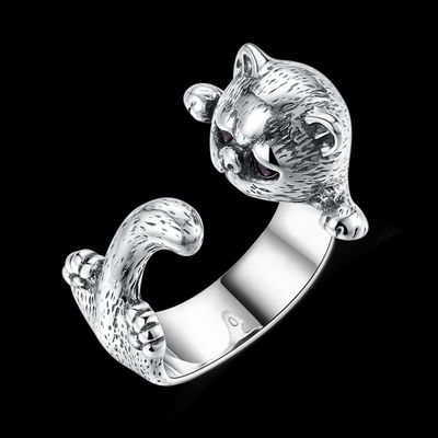 Regulowane pierścienie zwierząt ze stopu 3D ze srebra próby 925 Sterling Pet Lover Gift Jewelry