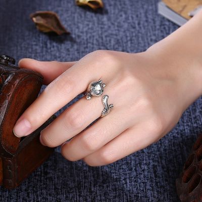Regulowane pierścienie zwierząt ze stopu 3D ze srebra próby 925 Sterling Pet Lover Gift Jewelry