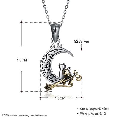 5,1 grama 19 mm księżycowy naszyjnik z kotem SGS Party Ladies Sterling Silver naszyjniki