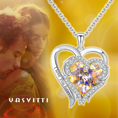 0,79x0,98in Srebrny naszyjnik z podwójnym sercem Austrian crystal Yellow Crystal