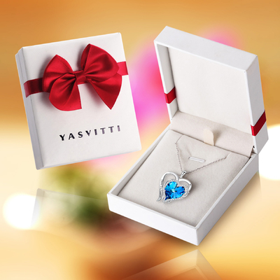 0,79x0,98in Naszyjnik z podwójnym sercem i krzyżem Austrian crystal Blue Crystal 925 Srebro